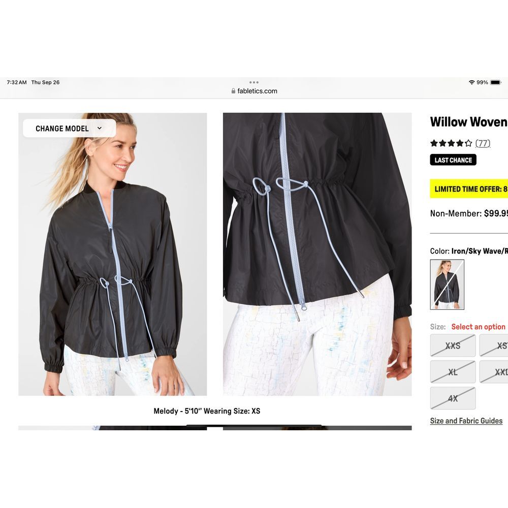 Fabletics Women Sz M Jacket Willow Woven Reflective Black Balloon Sleeves Zip-Up - Picture 2 of 16